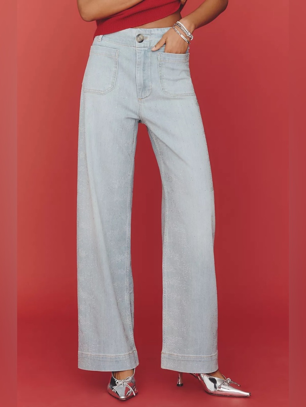 NWOT Anthropologie The Colette Full-Length Sparkle Jeans by Maeve